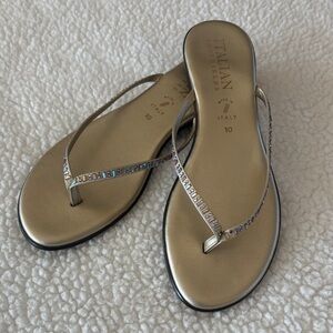 Italian Shoemakers Gold Sandals with Rhinestone Accents
